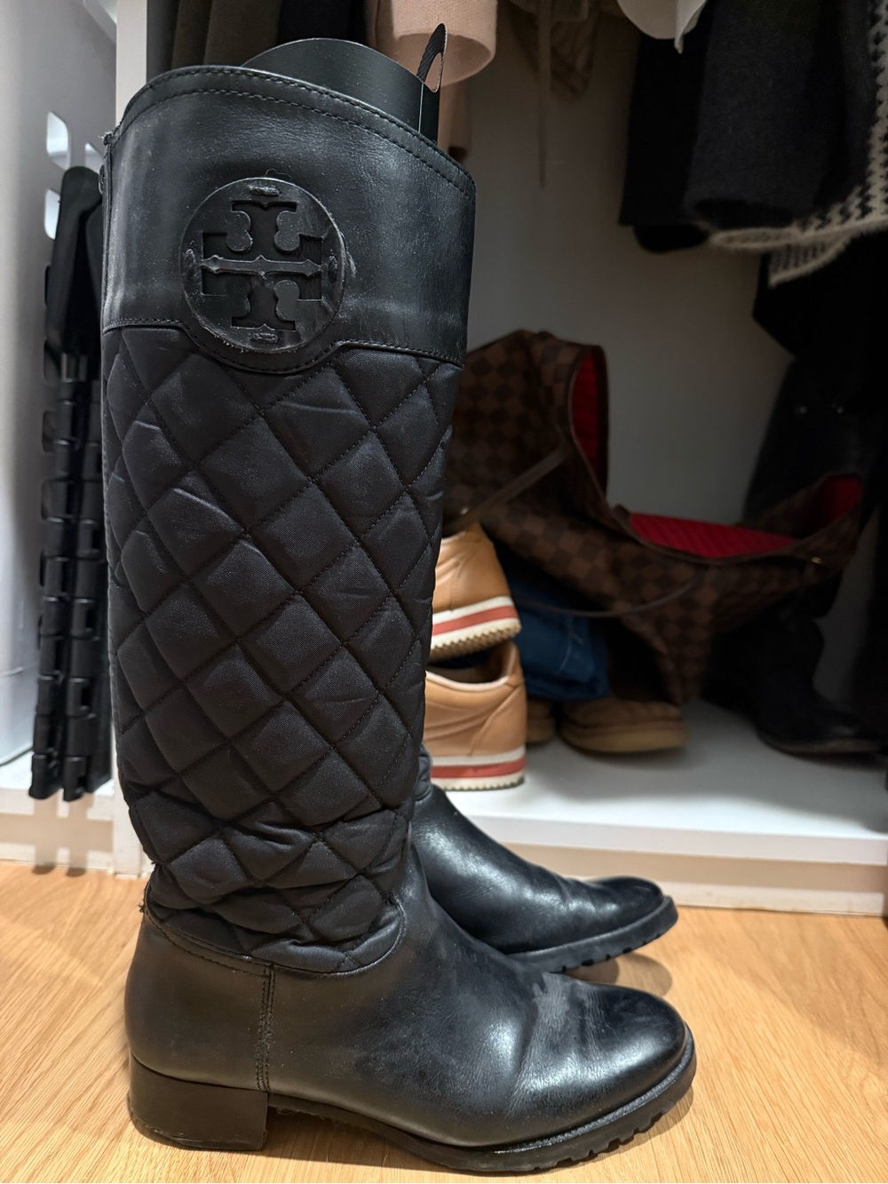Tory Burch Black Quilted Shaft Leather Knee Boots